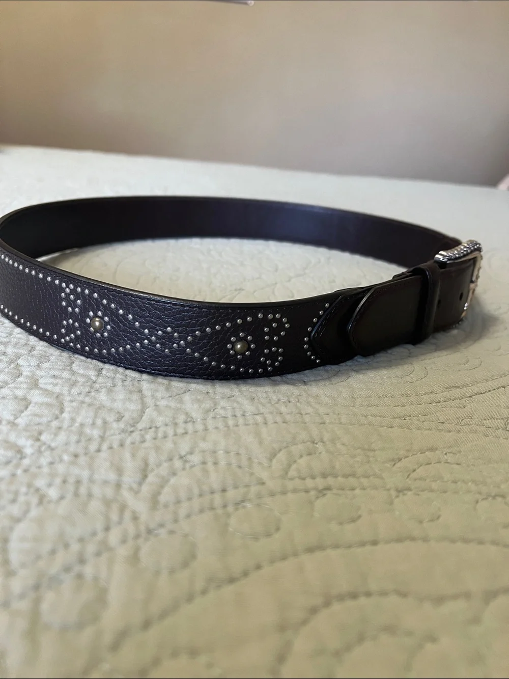 Brighton Dark Brown Leather Belt with Decorative Silver Buckle